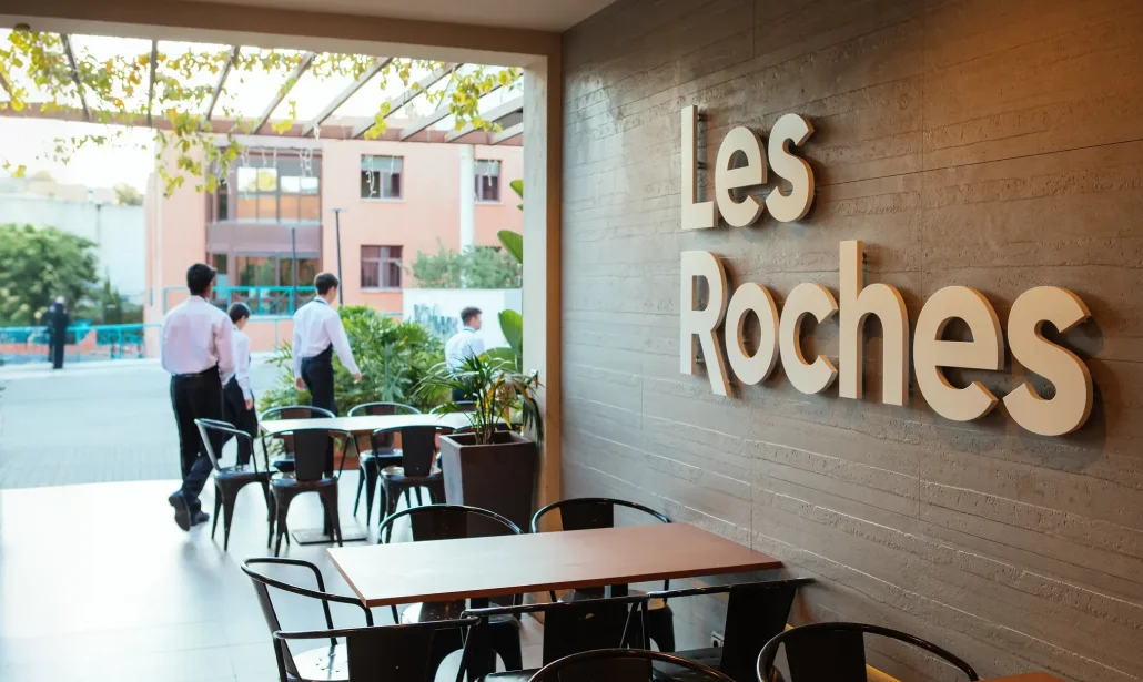 Les Roches campus signage in Marbella, Spain