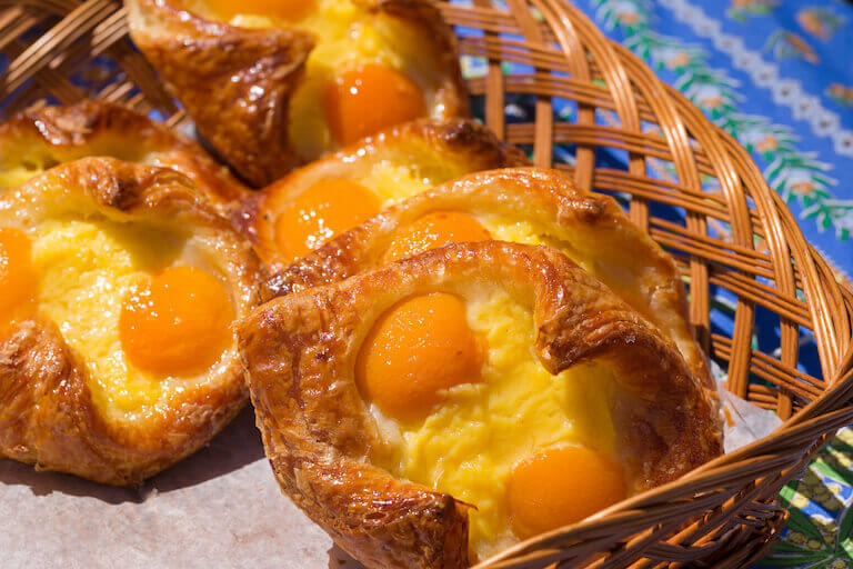 French pastry oranais with apricots sitting in a basket