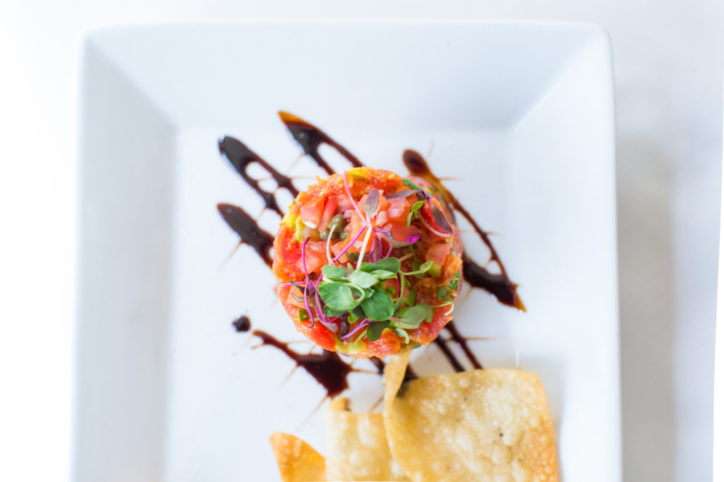 Ahi Tuna Tartare dish on a white plate