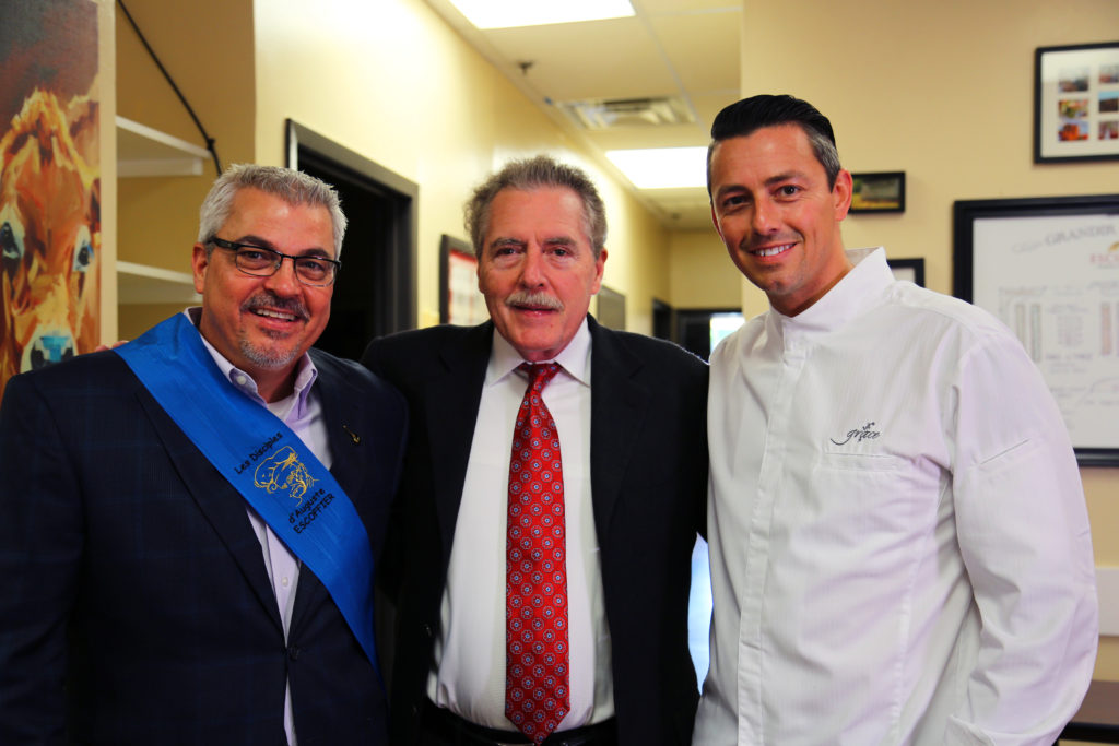 From left: Marcus McMellon, Austin campus president; Jack Larson, Chairman of Triumph Higher Education; Curtis Duffy, chef/owner of 3 Michelin starred restaurant Grace and James Beard Winner