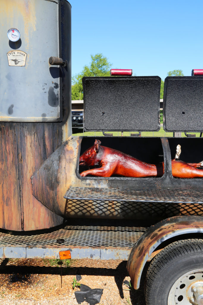 The event featured a smoked pig. 