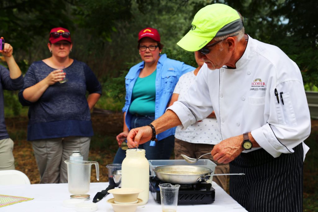 Escoffier Schools instructor Chef Chuck Stober demonstrates a sauce preparation. 