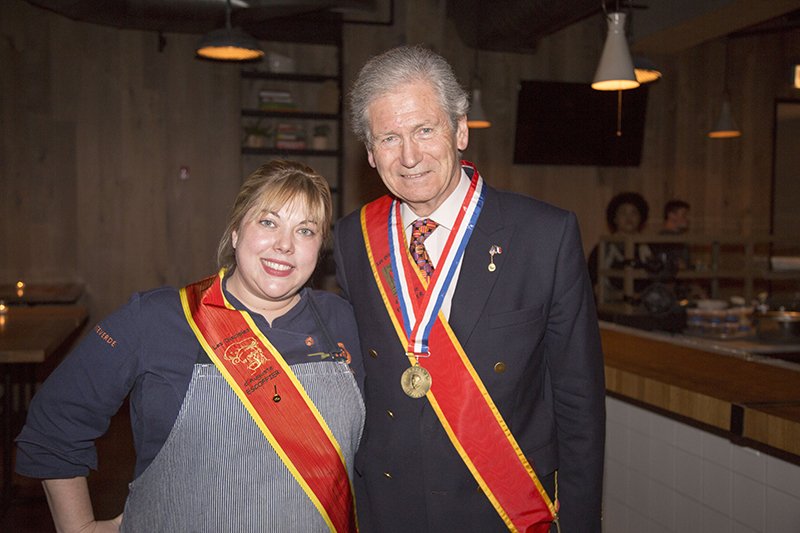 Chef Sarah Grueneberg with Michel Escoffier, the great-grandson of Auguste Escoffier