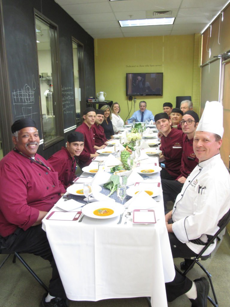 Escoffier students and instructors prepared a special meal for Michel Escoffier and the other guests. 