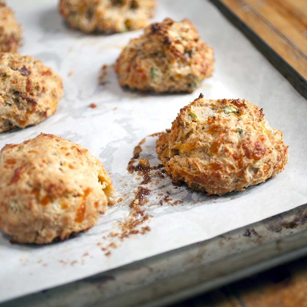 Nutritional yeast's cheesy flavor is perfect for making vegan biscuits. 