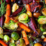 Roasted vegetable medley of brussel sprouts, carrots, beets