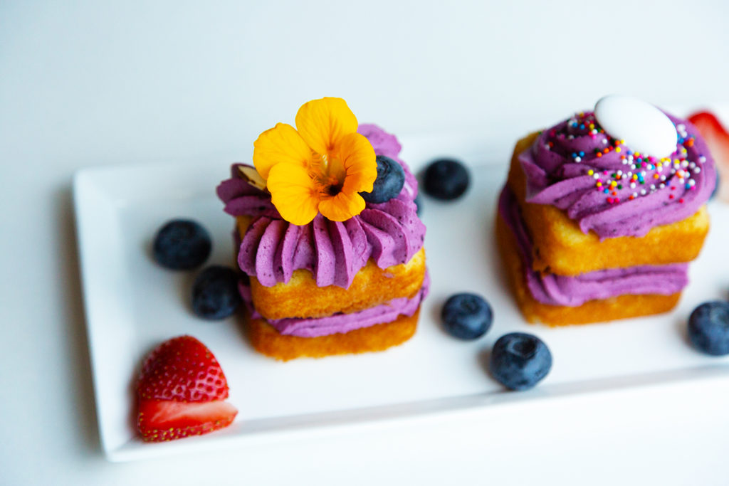 Garnish with fresh berries or edible flowers.