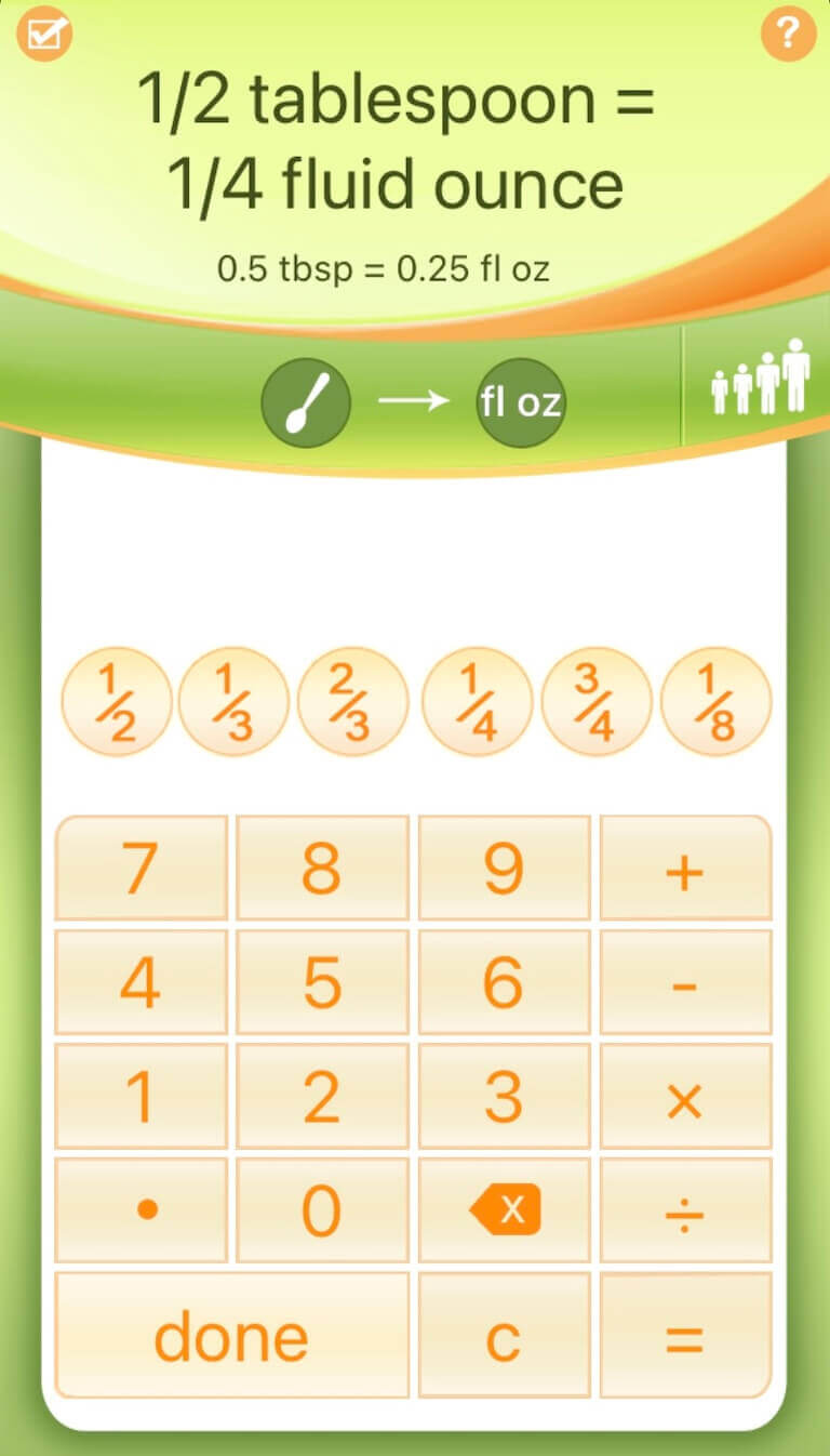 Screenshot of Kitchen Calculator app