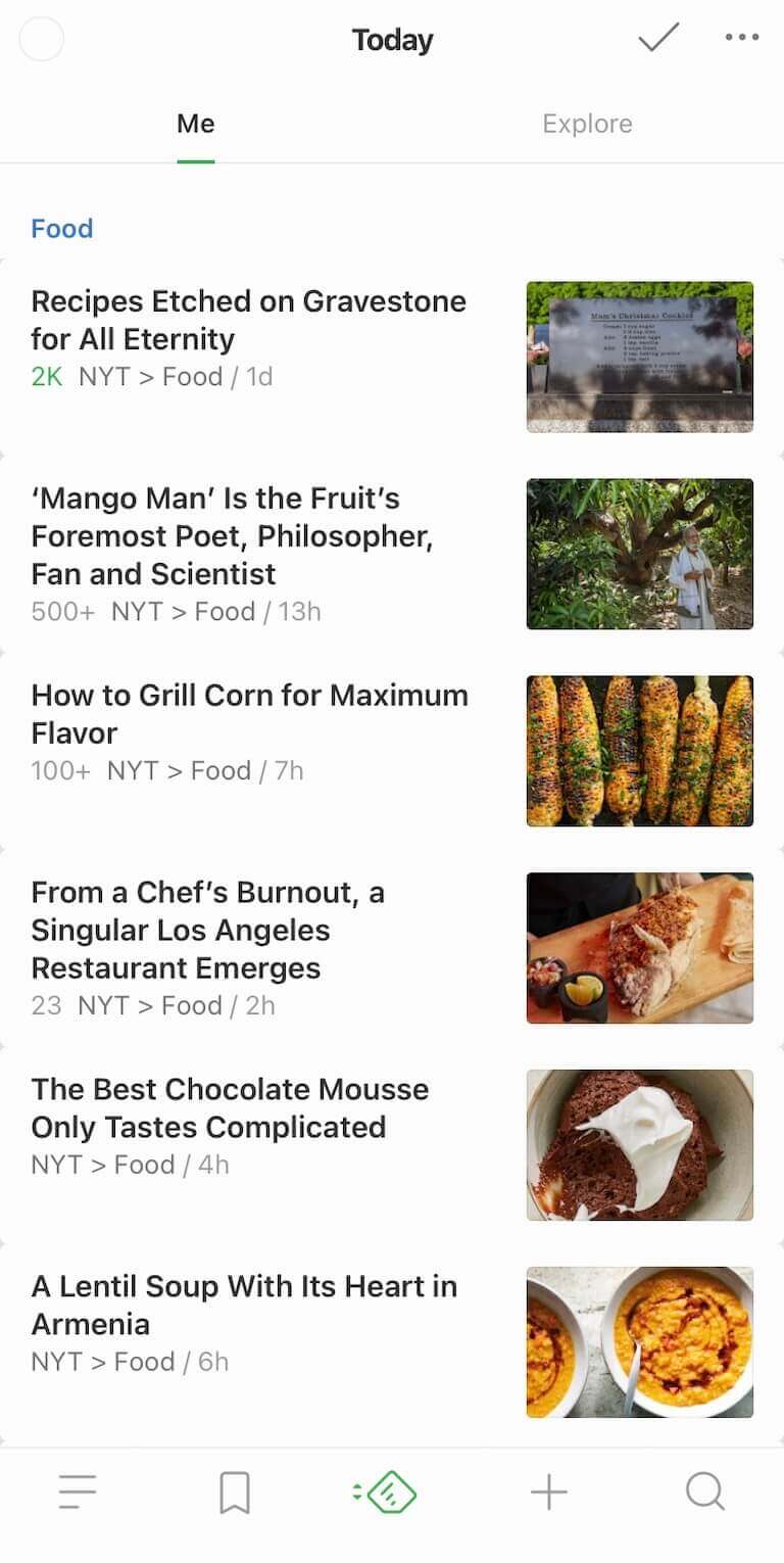 Screenshot of news articles on the Feedly app