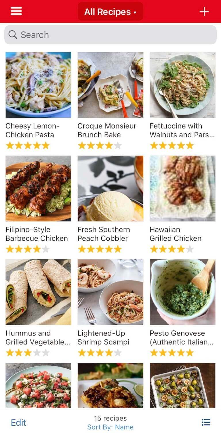 Screenshot of recipes on the Paprika app