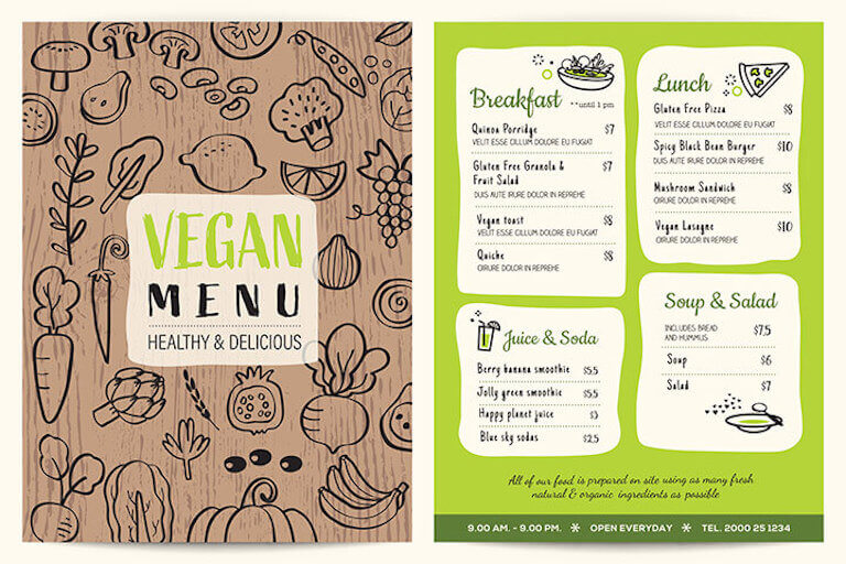 Green vegan restaurant menu