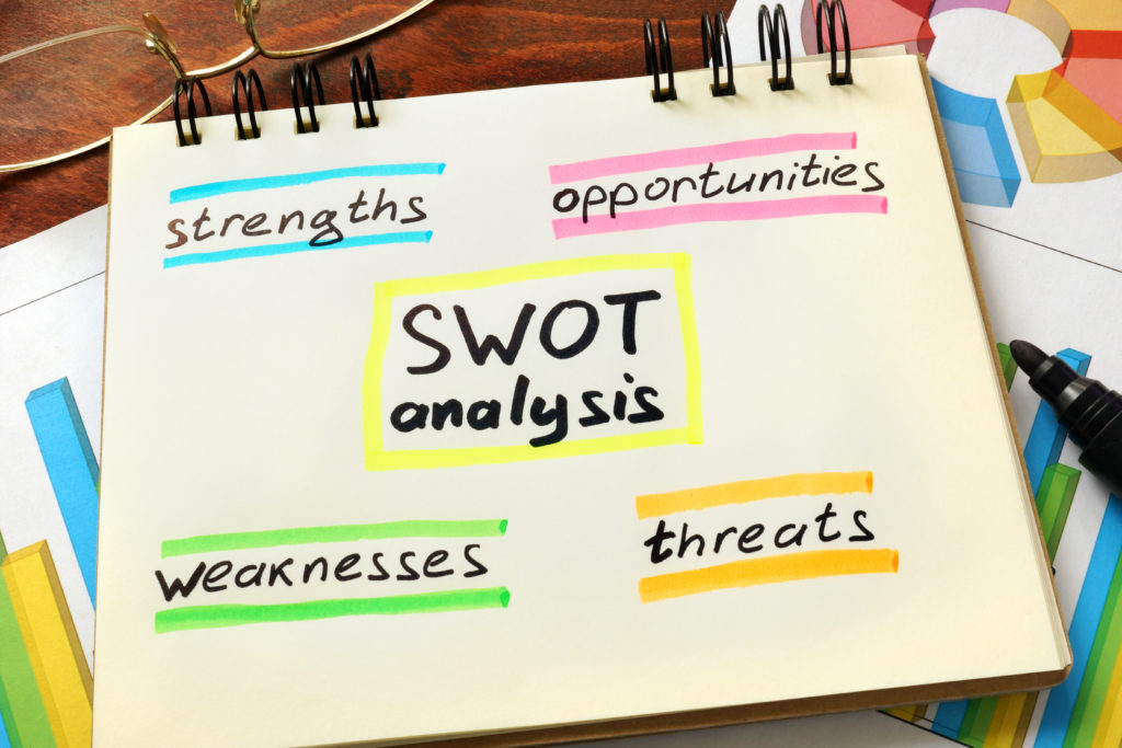 SWOT Analysis chart on a notebook