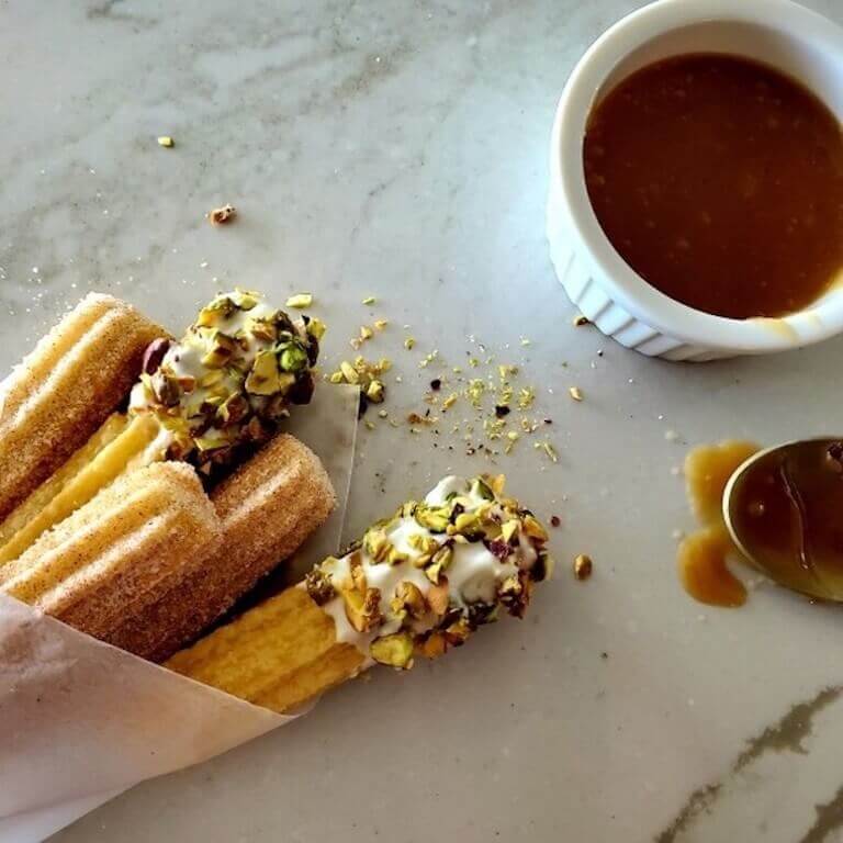 Churros with caramel sauce by Escoffier student