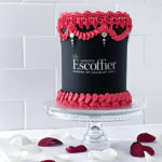 Escoffier logo cake - black with red vintage piping