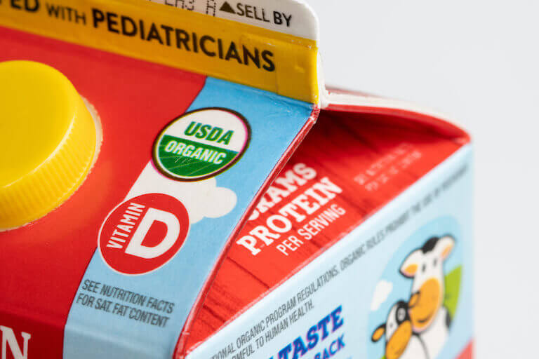 A milk carton showing added Vitamin D