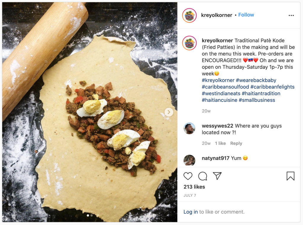Kreyòl Korner Caribbean Cuisine shares photo on Instagram of traditional fried patties