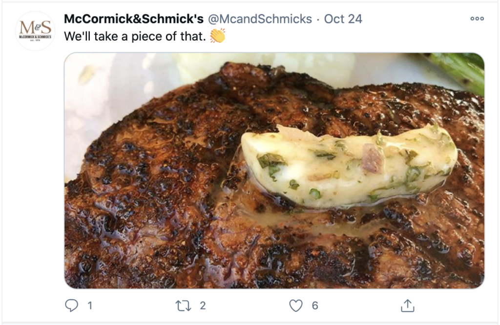 McCormick & Schmick’s steakhouse restaurant Twitter tweet of steak