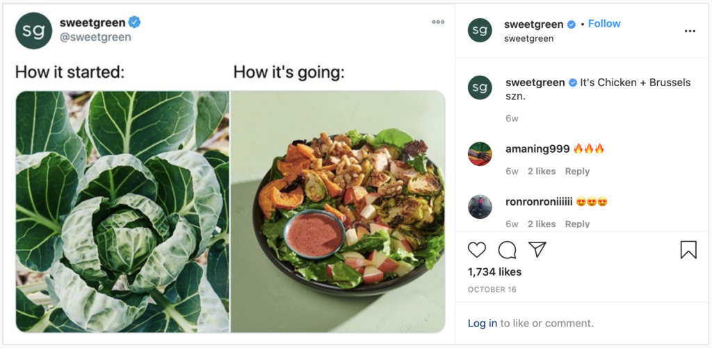 Sweetgreen takes a popular meme and makes it their own in this Instagram post of salad