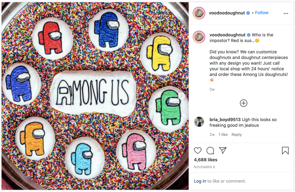 Voodoo Doughnut shares instagram image of donut of Among Us game