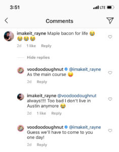 Voodoo donuts responding to comments instagram