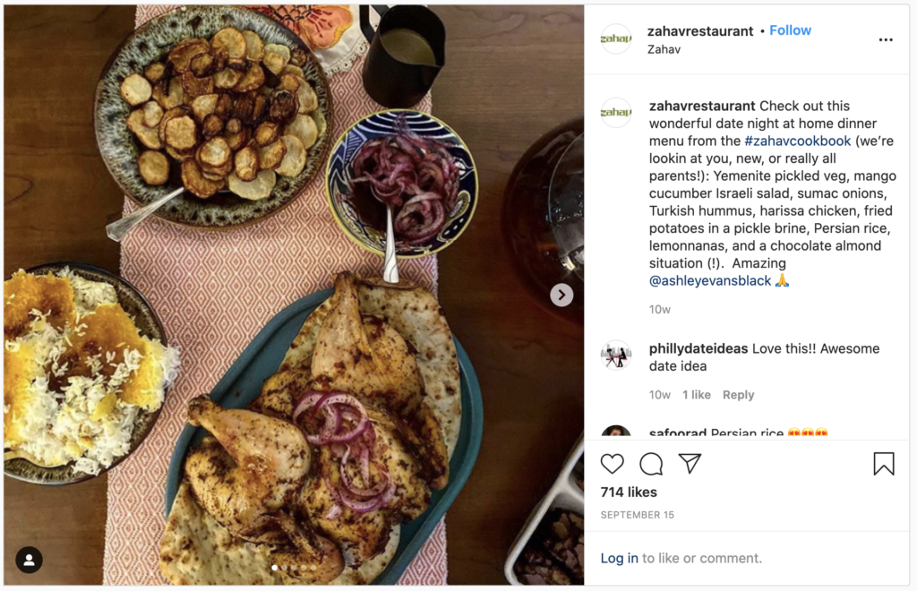 Zahav restaurat shares image on instagram of chicken rise, onion meal