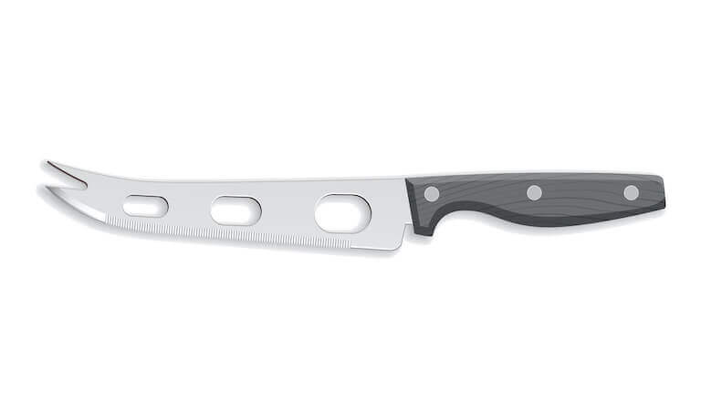 Cheese knife with holes on white background