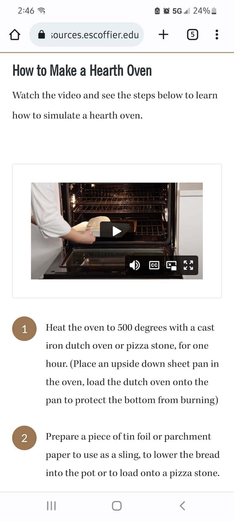Screenshot of online culinary class instructions
