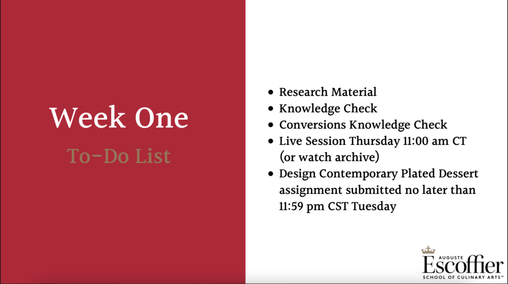 Week One To-Do List Intro to Dessert Plating.png