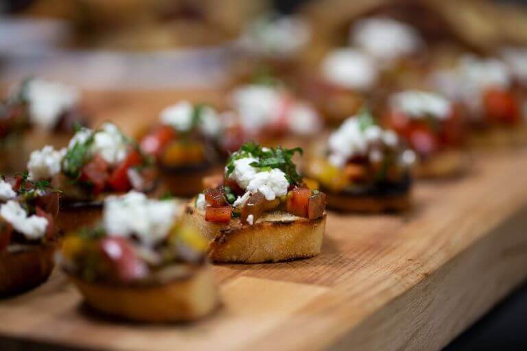 Close up of bruschetta on a cutting board