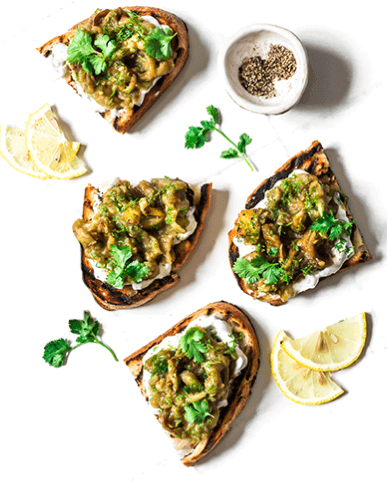 Toasted bread topped with eggplant