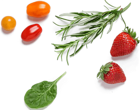 Tomatoes, strawberries, and rosemary