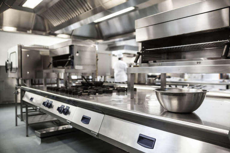 Large metal stainless steel equipment in a commercial kitchen