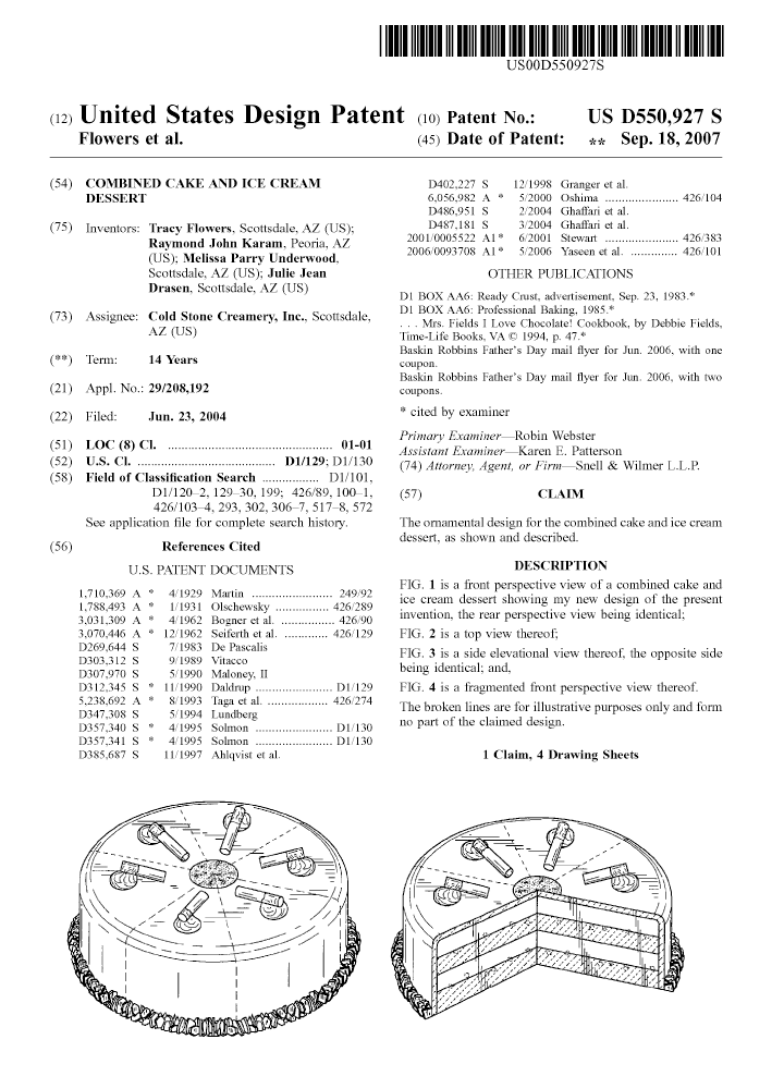 Cold Stone design patent