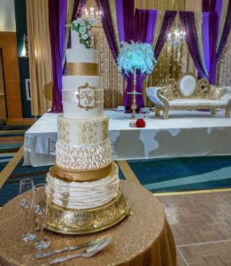 Seven-tiered cake by Chef Steve Konopelski that was assembled on-site.