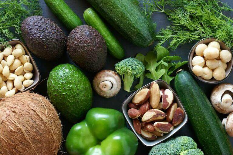Avocado, mushrooms, broccoli, and other healthy food