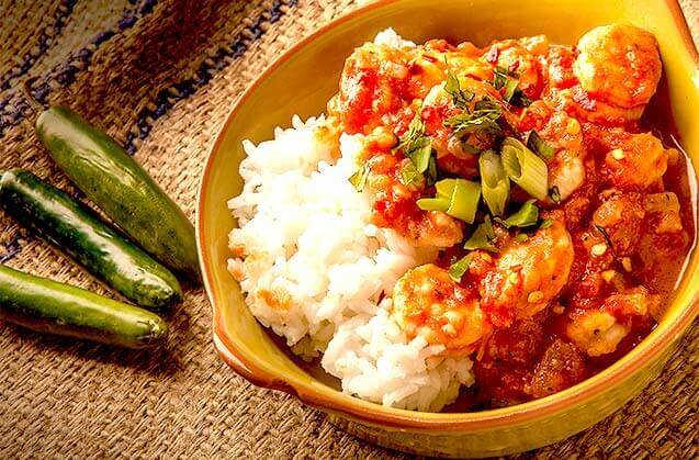 Brazilian Shrimp with Rice in stone bowl