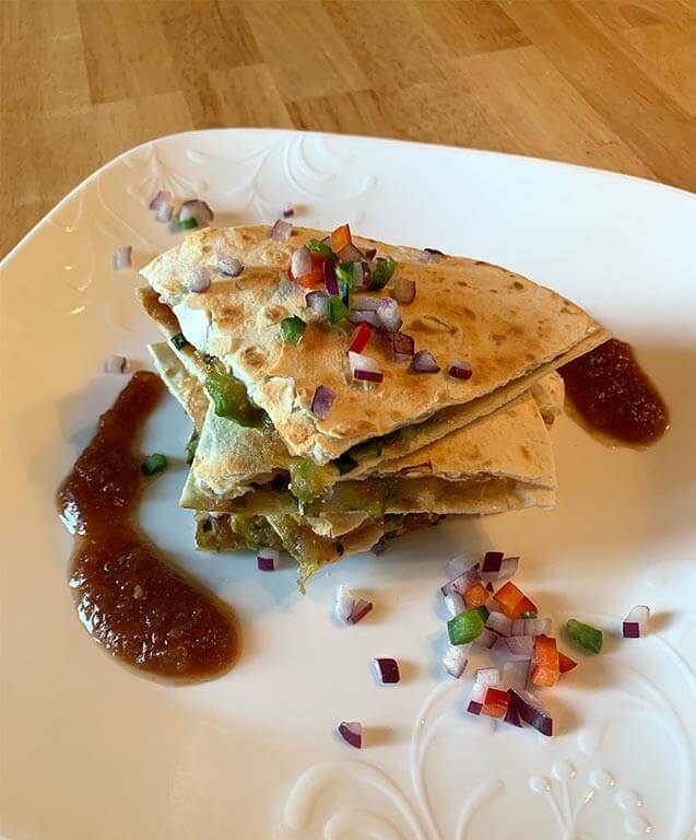 Mesquite Smoked Shrimp Quesadilla with Tomato Apricot Jam