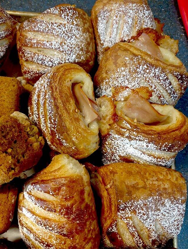 monte cristo croissants with black forest ham and gruyere cheese