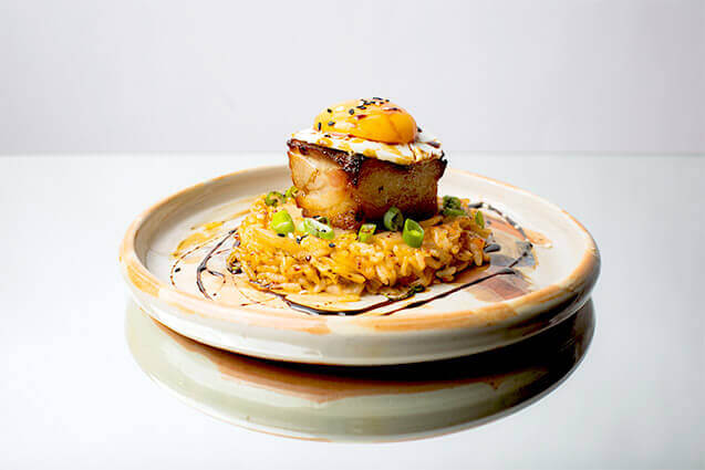 Roasted-Pork Belly Kimchi-Fried Rice and a sunny Egg