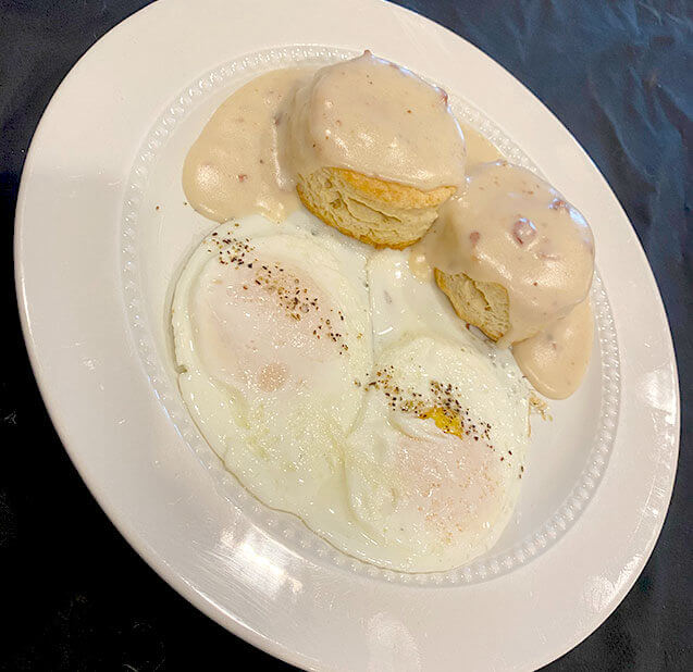 Biscuits and maple bacon gravy