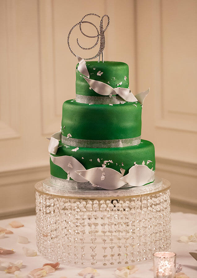 green layered wedding cake