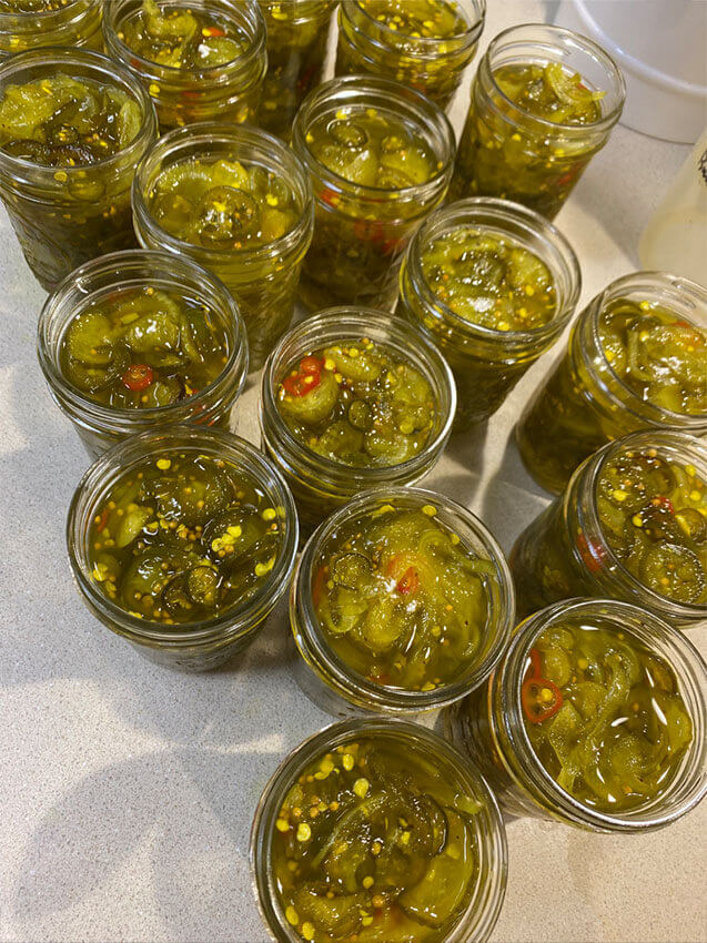 bread and butter jalapeno pickles in mason jars