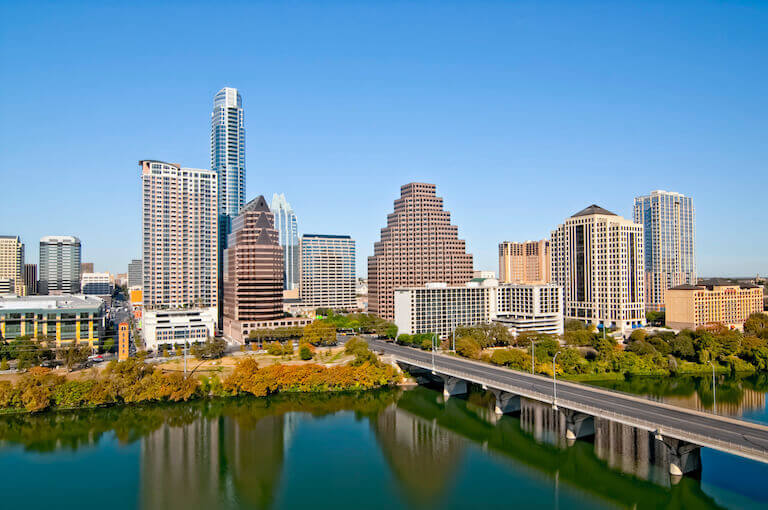 Austin Texas skyline next to a river