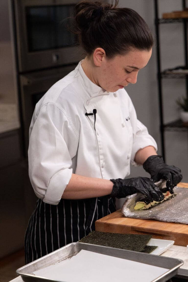 Escoffier chef instructor rolling sushi