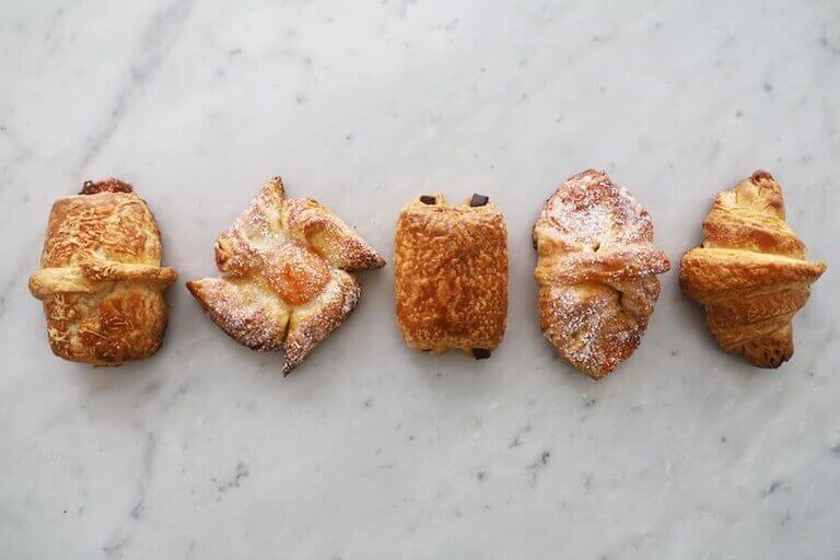 Row of viennoiserie oranais puff pastry