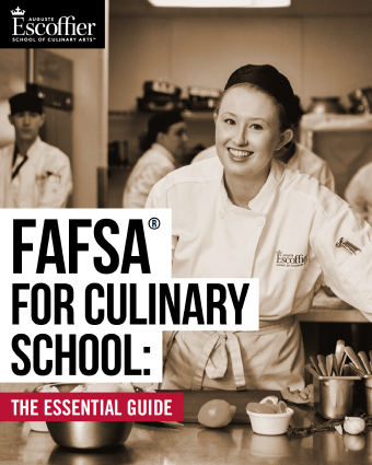 FAFSA® for Culinary School a step-by-step guide cover with a female Escoffier student in a classroom