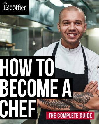 How to Become a Chef The Complete Guide cover with a male chef in a kitchen