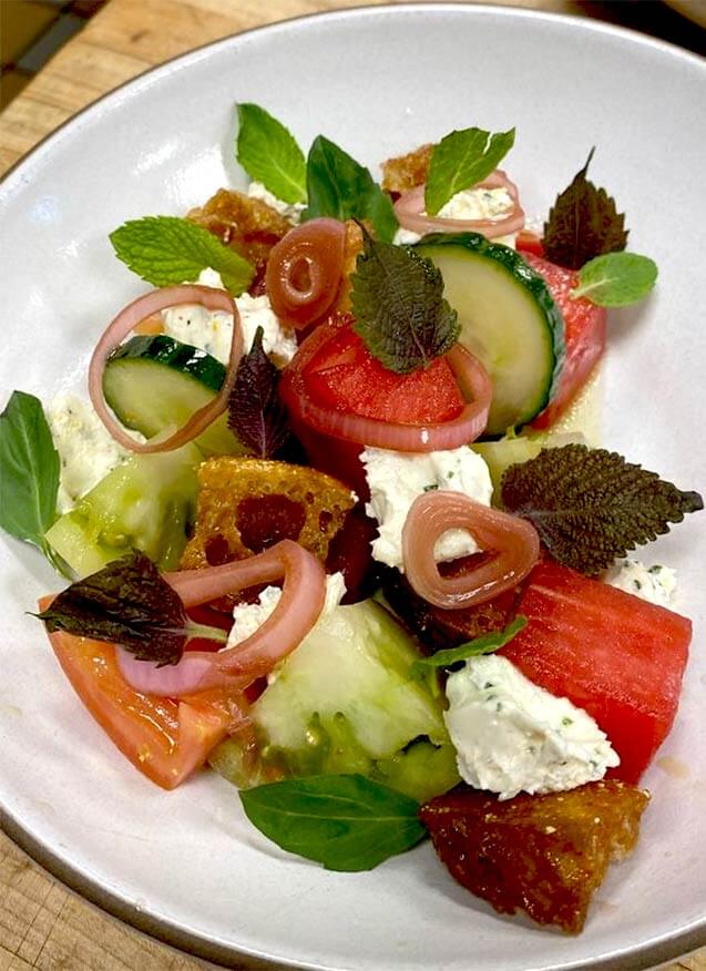 green tomato and pickled watermelon salad