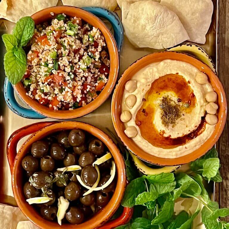 A Mediterranean spread including protein-rich hummus and tabbouleh by Escoffier student