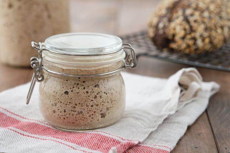 Sourdough starter in a glass jar